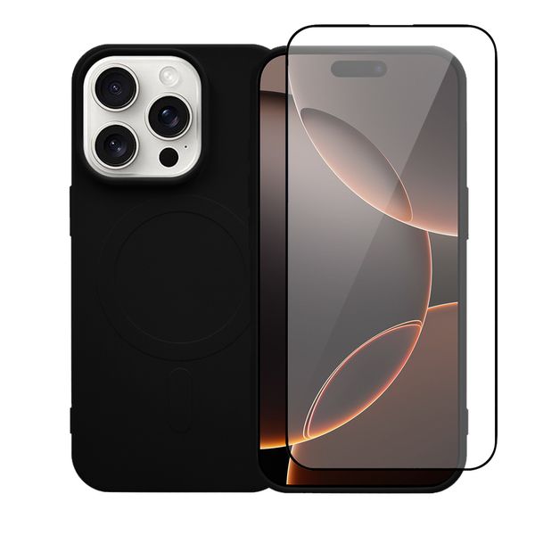 Redshield iPhone 16 Pro Max Silicone Case with MagSafe & Tempered Glass Black Σετ - Θήκη Κινητου & Προστατευτικό Οθόνης