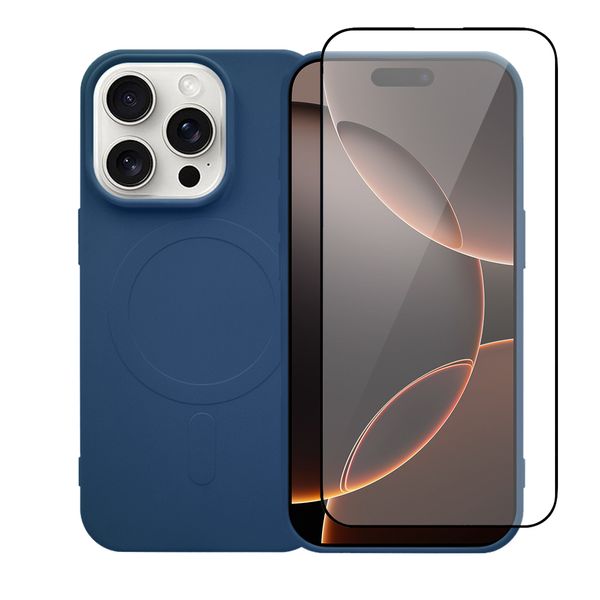 Redshield iPhone 16 Pro Max Silicone Case with MagSafe & Tempered Glass Navy Blue Σετ - Θήκη Κινητου & Προστατευτικό Οθόνης
