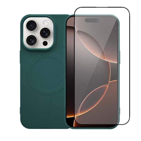 Redshield iPhone 16 Pro Max Silicone Case with MagSafe & Tempered Glass Green Σετ - Θήκη Κινητου & Προστατευτικό Οθόνης