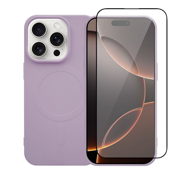 Redshield iPhone 16 Pro Max Silicone Case with MagSafe & Tempered Glass Purple Σετ - Θήκη Κινητου & Προστατευτικό Οθόνης