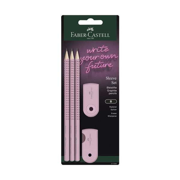 Faber Castell Σετ Blister 3 Μολύβια - 2 Sleeve Γόμες Ροζ 217084