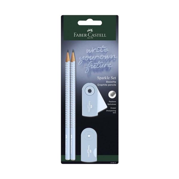 Faber Castell Σετ Sparkle ΙΙ 2 Μολύβια, Ξύστρα & Μίνι Sleeve Γόμα Σιέλ 218471