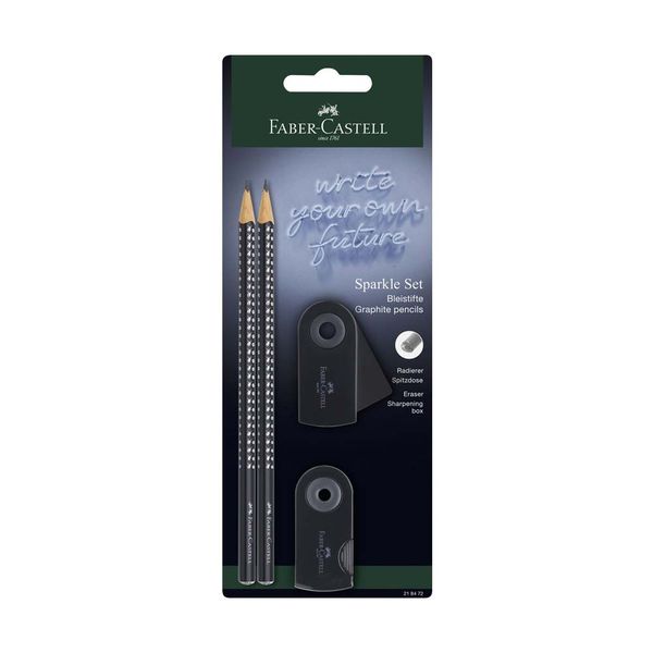 Faber Castell Σετ Sparkle ΙΙ 2 Μολύβια, Ξύστρα & Μίνι Sleeve Γόμα Μαύρο 218472
