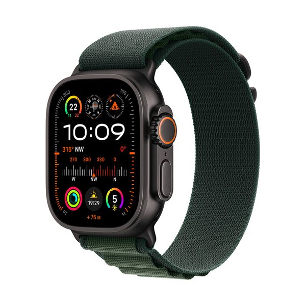 Apple Watch Ultra 2 GPS + Cellular 49mm Black Titanium Case with Dark Green Alpine Loop - Large SmartWatch