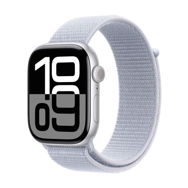 Apple Watch Series 10 GPS + Cellular 42mm Silver Aluminium Case with Blue Cloud Sport Loop SmartWatch