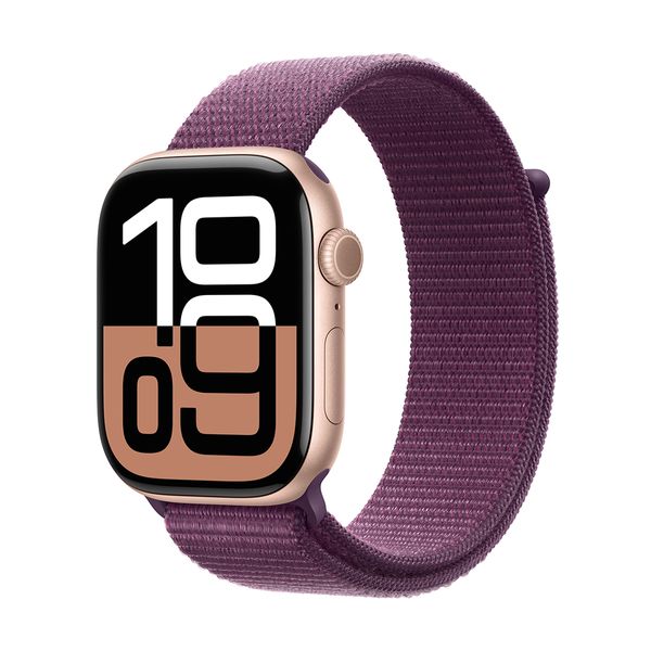 Apple Watch Series 10 GPS + Cellular 42mm Rose Gold Aluminium Case with Plum Sport Loop SmartWatch