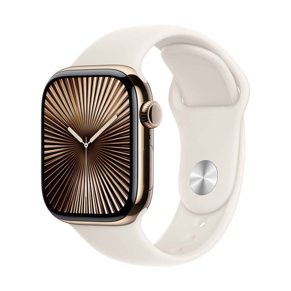 Apple Watch Series 10 GPS + Cellular 42mm Gold Titanium Case with Starlight Sport Band - M/L SmartWatch