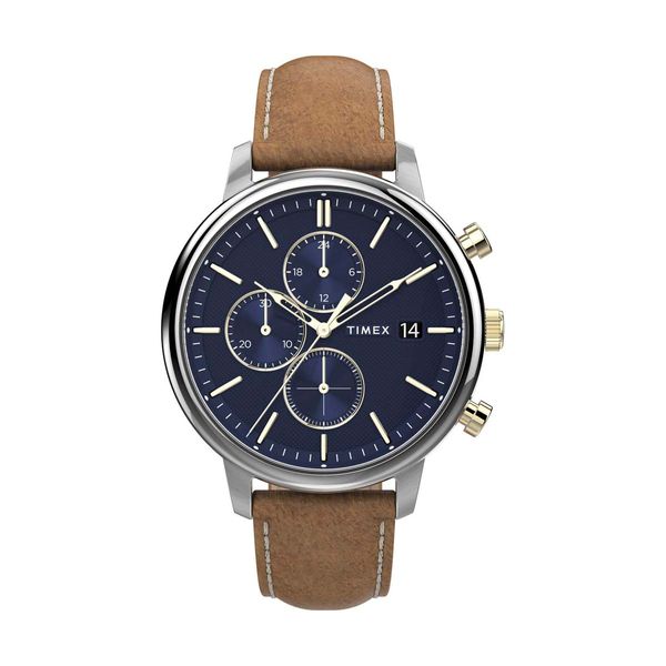 Timex Chicago Chronograph Brown Leather Strap Ρολόι Χειρός
