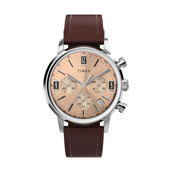 Timex Marlin Chronograph Brown Leather Strap Ρολόι Χειρός