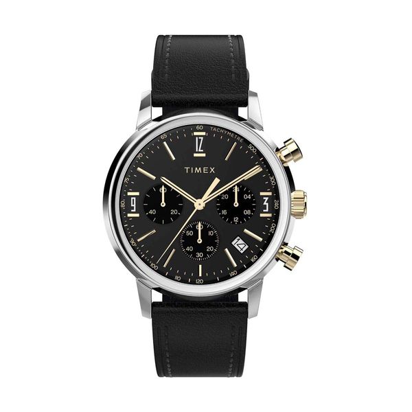 Timex Marlin Chronograph Black Leather Strap Ρολόι Χειρός