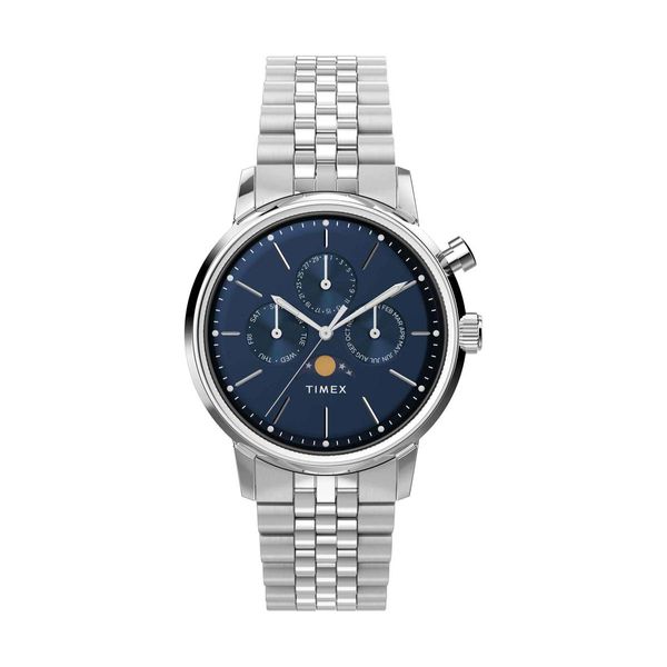Timex Marlin® Moon Phase 40mm Silver Stainless Steel Bracelet Ρολόι Χειρός