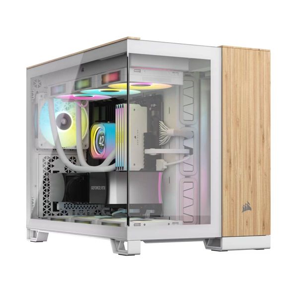 Corsair 2500X Micro ATX Dual Chamber PC Case White/Bamboo Wood Κουτί Η/Υ