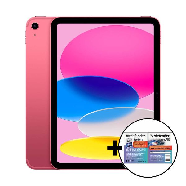 Apple iPad 10.9&quot 10th Gen Cellular 64GB Pink &amp Bitdefender Total Security Tablet