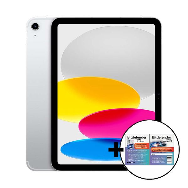 Apple iPad 10.9&quot 10th Gen Cellular 256GB Silver &amp Bitdefender Total Security Tablet