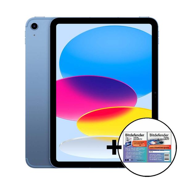 Apple iPad 10.9&quot 10th Gen Cellular 256GB Blue &amp Bitdefender Total Security Tablet