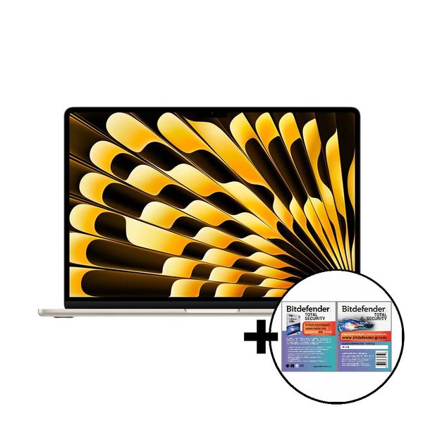 Apple MacBook Air 15 M3 8-Core/8GB/256GB/10-Core GPU Starlight &amp Bitdefender Total Security Laptop