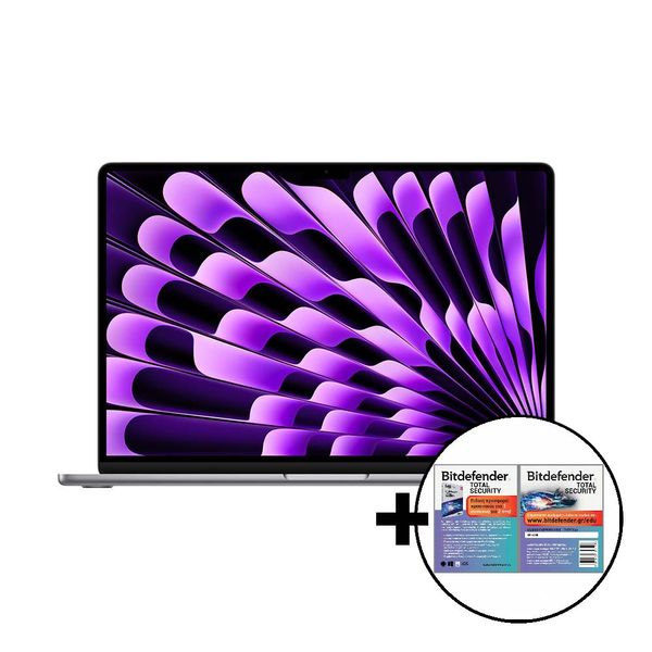 Apple MacBook Air 15 M3 8-Core/8GB/512GB/10-Core GPU Space Gray &amp Bitdefender Total Security Laptop