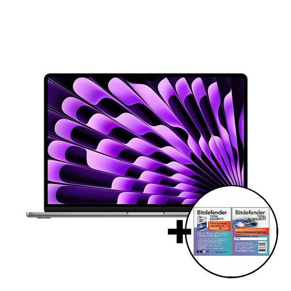 Apple MacBook Air 15 M3 8-Core/16GB/512GB/10-Core GPU Space Gray &amp Bitdefender Total Security Laptop