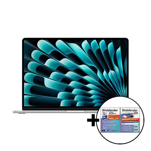 Apple MacBook Air 15 M3 8-Core/24GB/512GB/10-Core GPU Silver &amp Bitdefender Total Security