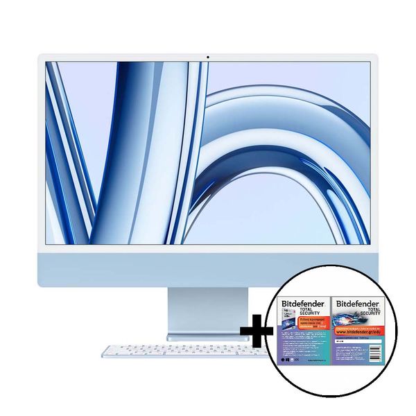 Apple iMac 24&quot M3 8-Core/8GB/256GB/8-Core GPU Blue &amp Bitdefender Total Security All in One PC