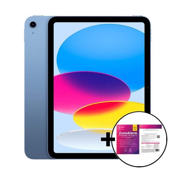 Apple iPad 10.9&quot 10th Gen Wi-Fi 64GB Blue &amp ZoneAlarm Extreme Security Tablet