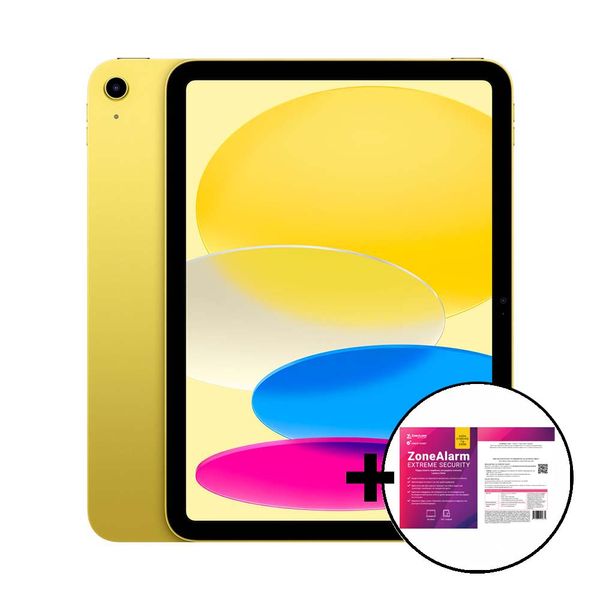 Apple iPad 10.9&quot 10th Gen Wi-Fi 64GB Yellow &amp ZoneAlarm Extreme Security Tablet