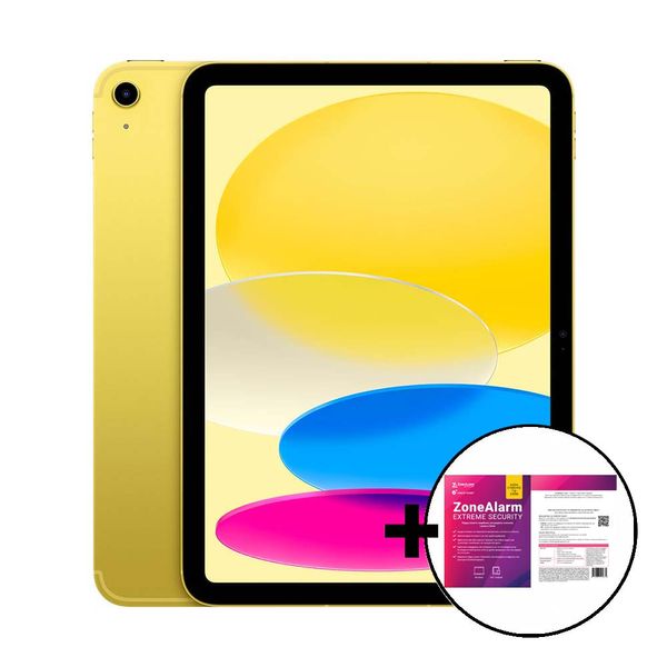 Apple iPad 10.9&quot 10th Gen Cellular 64GB Yellow &amp ZoneAlarm Extreme Security Tablet