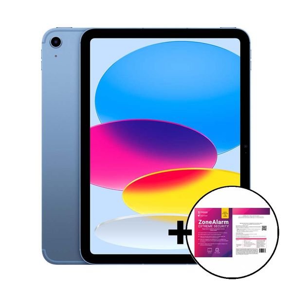 Apple iPad 10.9&quot 10th Gen Cellular 256GB Blue &amp ZoneAlarm Extreme Security Tablet