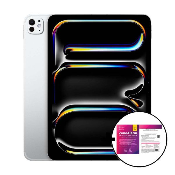 Apple iPad Pro 11&quot M4 Standard Glass 2TB 5G Silver &amp ZoneAlarm Extreme Security Tablet