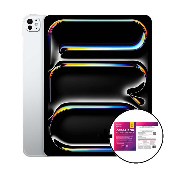 Apple iPad Pro 13&quot M4 Standard Glass 2TB 5G Silver &amp ZoneAlarm Extreme Security Tablet