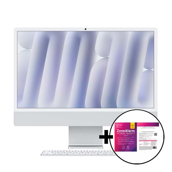 Apple iMac 24&quot M4 8-Core/16GB/256GB 8GPU Silver &amp ZoneAlarm Extreme Security All in One PC