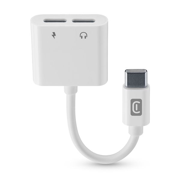 Cellular Line Split Sound & Charge 2xType-C White Αντάπτορας Φόρτισης
