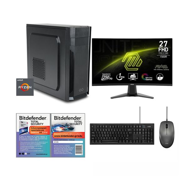 Infinity Gear Alpha R5 Max Rev.B2 & MSI MAG 27C6X 27" FHD VA 250Hz (OC) Curved & Logik Desktop Black & Antivirus Bitdefender Total Security