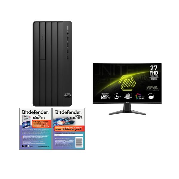 HP Pro Tower 290 G9 i5/16GB/512GB & MSI MAG 27C6X 27" FHD VA 250Hz (OC) Curved & Bitdefender Total Security