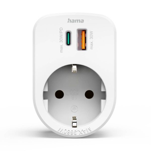 Hama 1 x USB, 1 x USB-C Λευκό Μονόπριζο