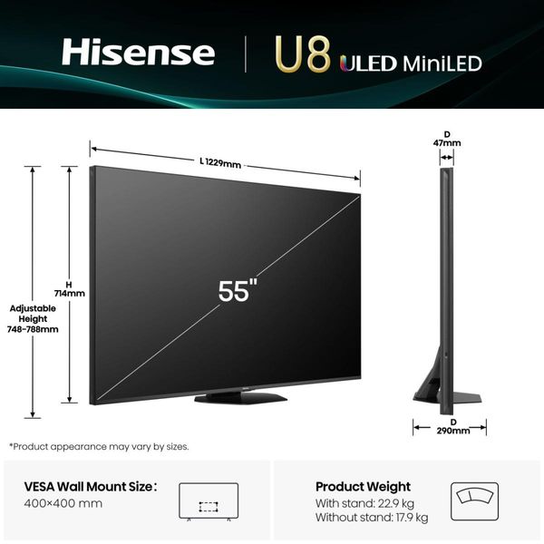 Hisense Mini-LED 55U8Q 55'' Τηλεόραση Smart 4K