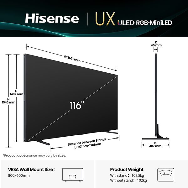 Hisense RGB-MiniLED 116UXQ 116" Τηλεόραση Smart 4K
