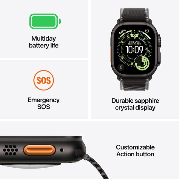 Apple Watch Ultra 3 GPS + Cellular 49mm Black Titanium Case με Black Alpine Loop - Small SmartWatch