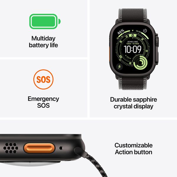 Apple Watch Ultra 3 GPS + Cellular 49mm Black Titanium Case με Black/Charcoal Trail Loop - S/M SmartWatch