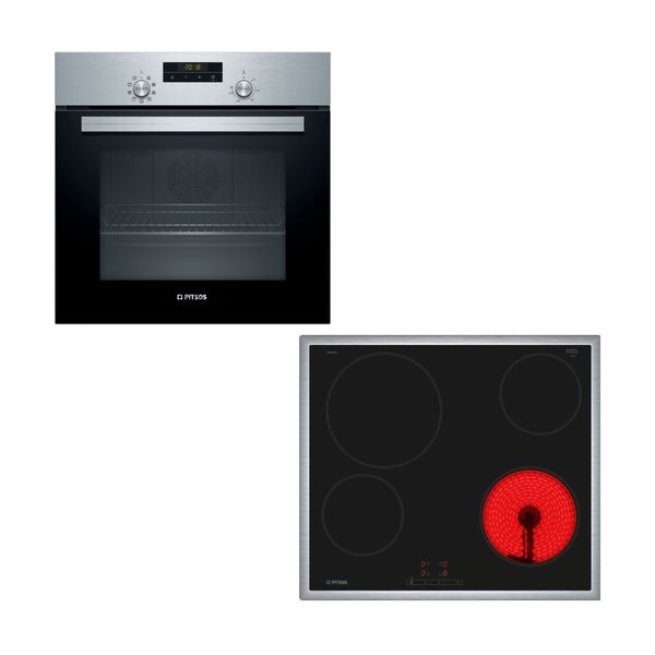 Pitsos PH10M40X2 Inox Φούρνος & Family CRE645S06 Κεραμική Εστία Set Εντοιχισμού