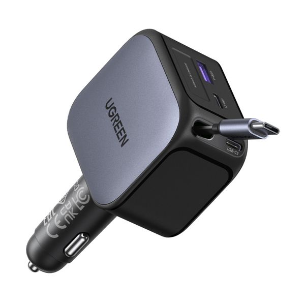 Ugreen 145W 3-Port και Ανασυρόμενο Καλώδιο USB-C Φορτιστής Αυτοκινήτου