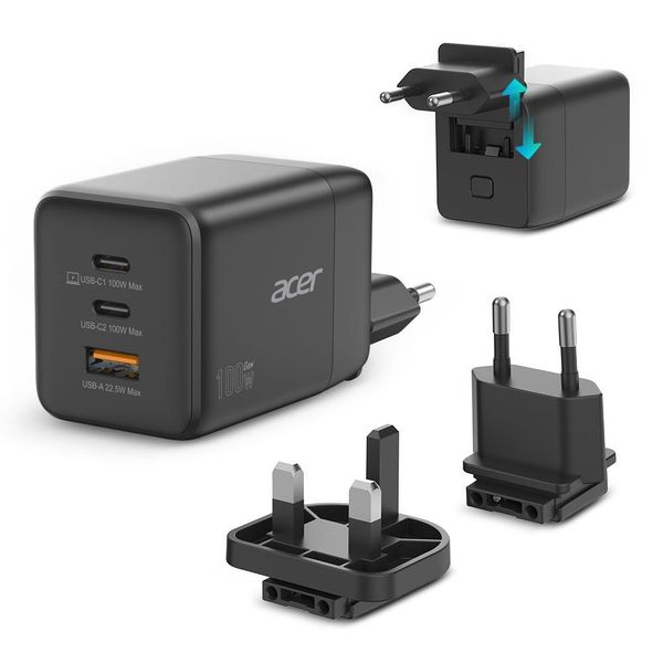 Acer 100W GaN με Αποσπώμενα Βύσματα EU/UK Φορτιστής Laptop