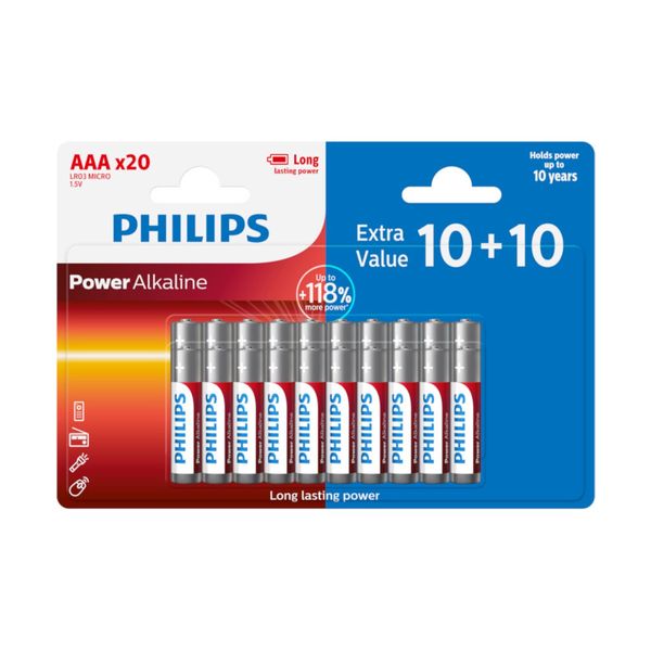 Philips Power Alkaline AAA (LR03P20BP) 20τμχ Μπαταρίες Αλκαλικές