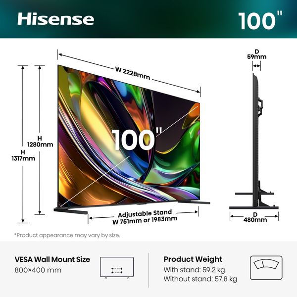 Hisense RGB Mini-LED 100UR8S 100" Τηλεόραση Smart 4K