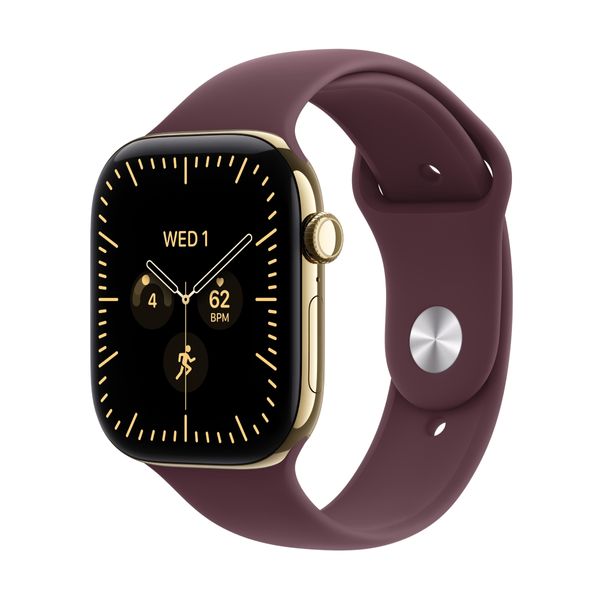 Apple Watch S12 GPS + Cellular 46mm Radiant Gold Titanium Case Burgundy Sport Band S/M SmartWatch